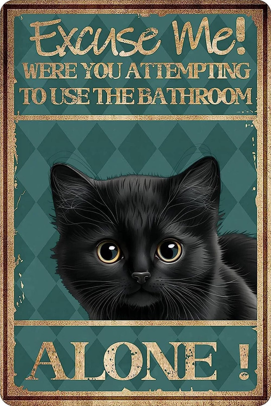 Targa in metallo per bagno con gatto nero, poster in metallo vintage, decorazione da parete (2436