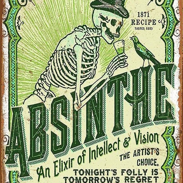 For Absinthe Retro Metal Aluminum Tin Sign Vintage