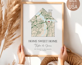 Custom New Home Gifts, Custom Home Map, Home Sweet Home, New House Gift Idea, Housewarming Gift For Couple, Unique Housewarming