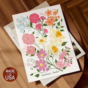 Personalized Grandma's Garden Wall Art, Birth Mont Family Flowers Print