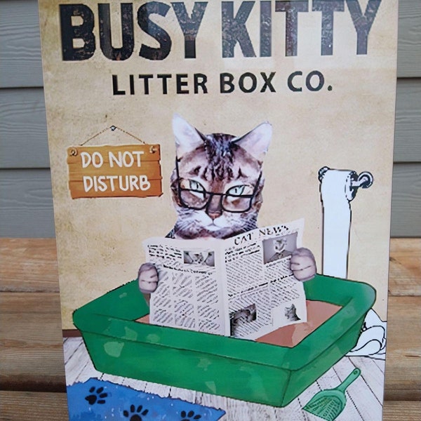 Busy kitty litter box co do not disturb Retro Metal Aluminum Tin Sign Vintage 8x12 Inch