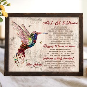 Hummingbird As I Sit In Heaven Memorial Gift, Custom Name Canvas, Memorial Christmas Gift For Loss Of Mother, Bereavement Gift, Grief Gift