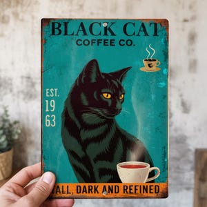 Black Cat Coffee Co. Metal Aluminum Tin Sign Vintage