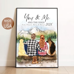 Personalized Couple With Dogs Portrait 2025, You Me and the Dogs Custom Couple Portrait with Pets, Couple Christmas Gift Decoration