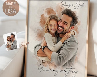 Father's Day Gifts For Dad,  Custom Watercolor Portrait From Photo  Canvas, Best Dad Gift, Dad Gift From Daughter