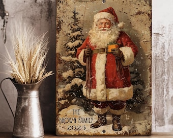 Vintage Metal Santa Countdown to Christmas Advent Calendar Sign