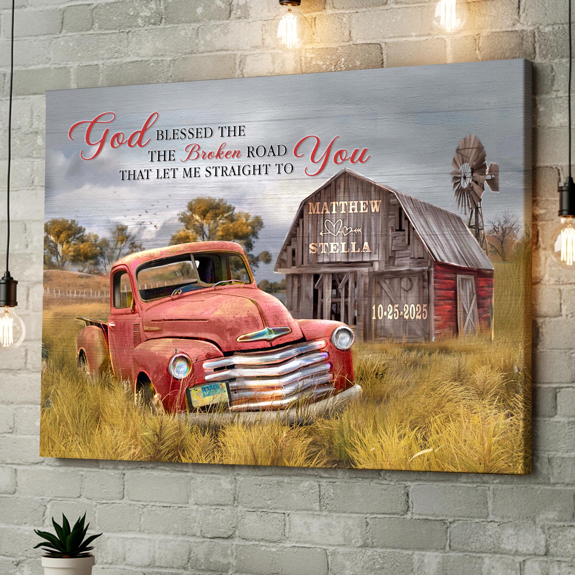 God Blessed The Broken Road Art Old Couple Canvas God Blessed The Broken Road Personalized Wall Art For Couples