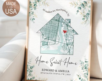 Custom New Home Gifts, Home Sweet Home Wall Art, Housewarming Gift For Couple, Our First Home Map, New Home Map Print, Relocation Gift