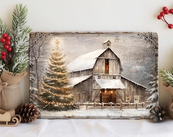 Vintage Christmas Barn Metal Sign, Personalized Christmas Sign, Personalized Christmas Decor,  Farmhouse Wall Decor, Christmas Metal Sign