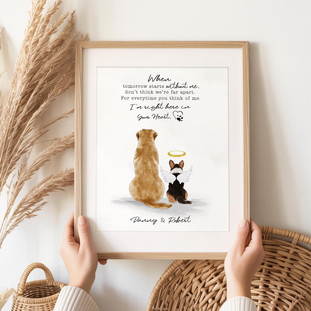 Custom Dog Memorial Portrait Gift, Pet Loss Wall Art With Angel Wings ...