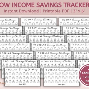 Low Income Savings Challenge Printable || Money Saving Challenge Bundle || 3 x 6 Sized Mini Savings Challenge Trackers | 5 Savings Challenge