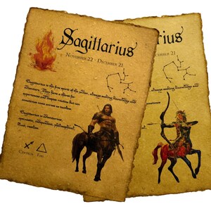 Página del horóscopo de Sagitario Impresión de arte vintage Pergamino astrológico del zodíaco Centauro Regalo Carta natal Decoración de pared del zodíaco Obra de arte del signo de fuego