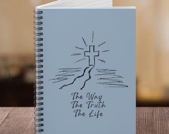 Christian Journal Notebook Cross with Path, The Way The Truth The Life Spiral Notebook, Ruled