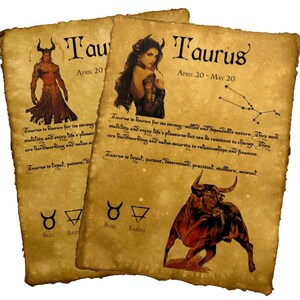Página del horóscopo de Tauro Impresión de arte vintage Pergamino de astrología del toro del zodíaco Regalo Carta natal Decoración de pared del zodíaco Obra de arte del signo de la tierra