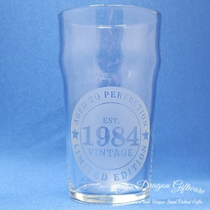 1984 40 Engraved Nonic Pint Glass image 1