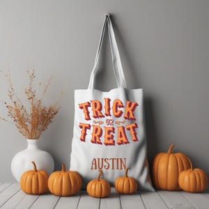 Personalized Halloween Candy Tote, Trick-or-Treat Bag, Custom Halloween Candy Bag, Cute Kids Halloween Bag, Halloween Candy Bag, Kids Gifts