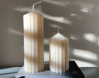 Set of 2 Ribbed Pillar Candles | Pillar Soy Wax Candles | Minimalist Candles | Home Decor Candles