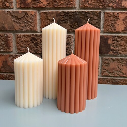 Ribbed Pillar Candle Soy Wax Candles Minimalist Candles Etsy