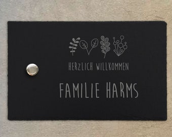 Klingelschild Schiefer (26x16 cm) LED Taster personalisiert – Haus Edel Haustür Hauswand Eingang Namensschild Name Familie Klingel
