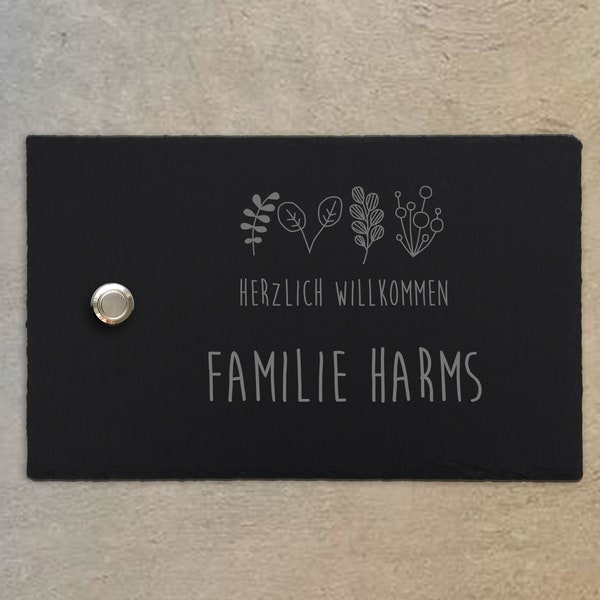 Klingelschild Schiefer (26x16 cm) LED Taster personalisiert – Haus Edel Haustür Hauswand Eingang Namensschild Name Familie Klingel