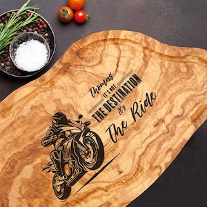 Tranchierbrett aus Olivenholz mit Saftrille Gravur "It's the RIDE + NAME" – personalisiert Schneidebrett Grill BBQ Geschenk Motorrad Bike