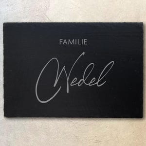 Personalized door sign (L30xW20) with engraving | Name plate front door made of slate | Front door sign grey | Housewarming gift family name