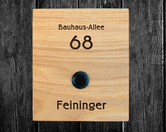 Klingelschild Eiche (12x14cm) Taster personalisiert – Haus Edel Haustür Hauswand Eingang Namensschild Holz Name Familie Klingel