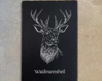 Decorative sign slate (W20xH30) with engraving DEER personalized - barbecue terrace gift man name hunter