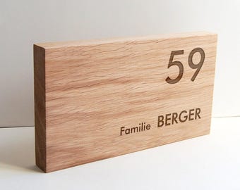 Oak or walnut nameplate (25 x 14 cm) – House Edel front door sign Welcome Entrance Wood Name Family Personalized