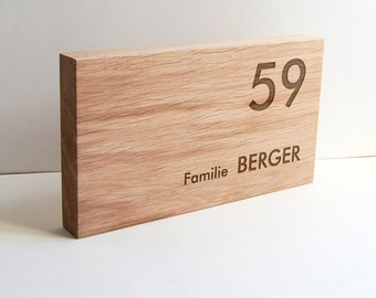 Namensschild Eiche oder Walnuss (25x14 cm)   – Haus Edel Haustür Hauswand Eingang Namensschild Holz Name Familie