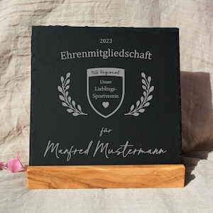 Stand made of wood & slate plate 15 x 15 cm as stand award plaque certificate gift for members clubs associations