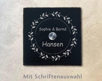 Doorbell plate slate (15 x 15 cm) LED button personalized – House Edel front door house wall entrance nameplate name family doorbell