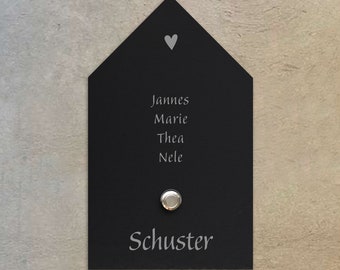 Klingelschild Schiefer (11x17 cm) LED Taster personalisiert – Haus Herz Edel Haustür Hauswand Eingang Namensschild Klingel Name Familie