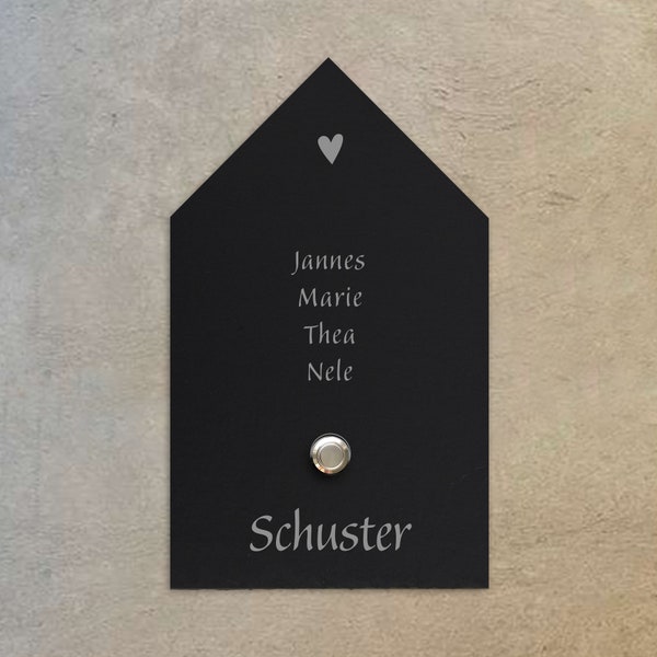 Klingelschild Schiefer (11x17 cm) LED Taster personalisiert – Haus Herz Edel Haustür Hauswand Eingang Namensschild Klingel Name Familie