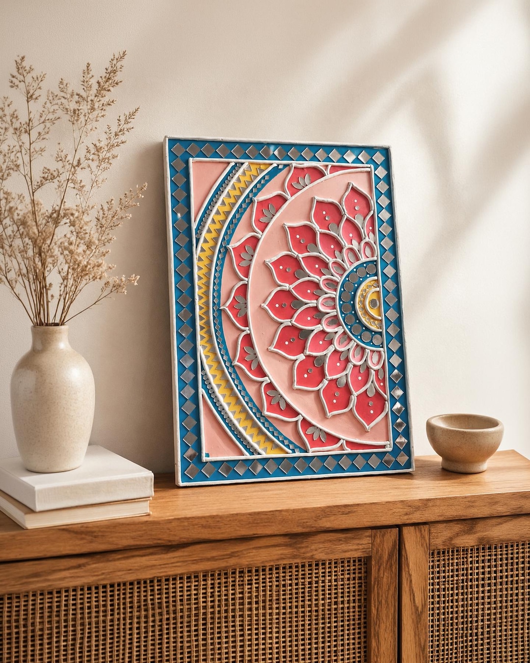 Lippan Mandala Wall Decor, Mud & Mirror Indian Folk Art - Etsy