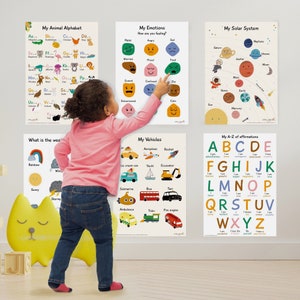 Conjunto de 6 carteles educativos ~ Póster del alfabeto ~ Impresión de emociones ~ Carteles para la habitación de los niños ~ Sala de juegos ~ Aprendizaje en el hogar ~ Decoración del aula