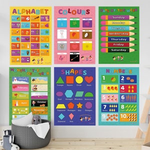 Lot de 3 ou 6 affiches éducatives ~ affiches alphabet et chiffres ~ affiches pour chambre d'enfant ~ salle de jeux ~ école à la maison ~ décoration de salle de classe