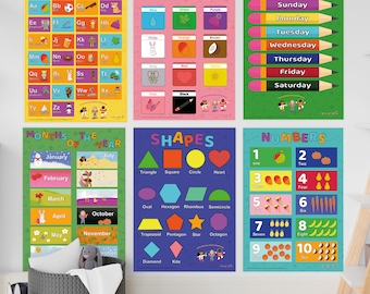 Set of 3 or 6 educational posters ~ Alphabet and Numbers posters ~ Posters for children&#39;s room ~ Playroom ~ Homeschool ~ Classroom Decor