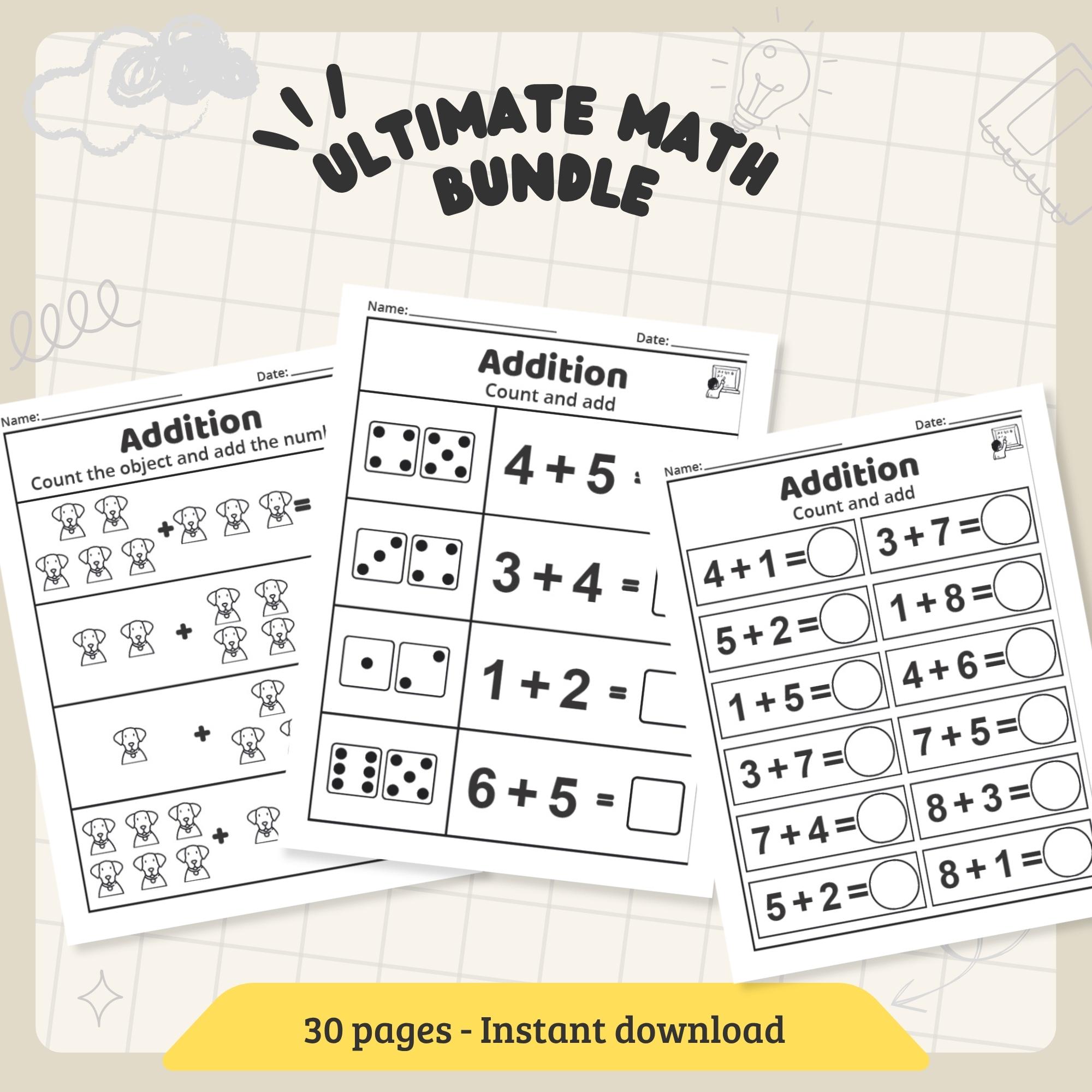 Recteption Standard Math Homework 30 Printable Addition Math Worksheets | for Kindergarten 1st Grade 2nd ...