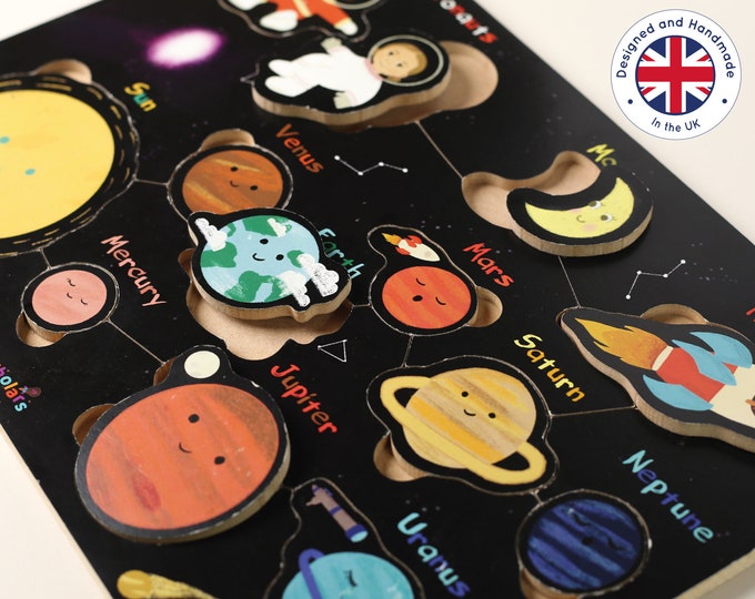 Wooden Solar system, Children's puzzle, Planet's puzzle, Space puzzle, Montessori toys, Wooden toys, Space Nursery Decor, Handmade in the UK