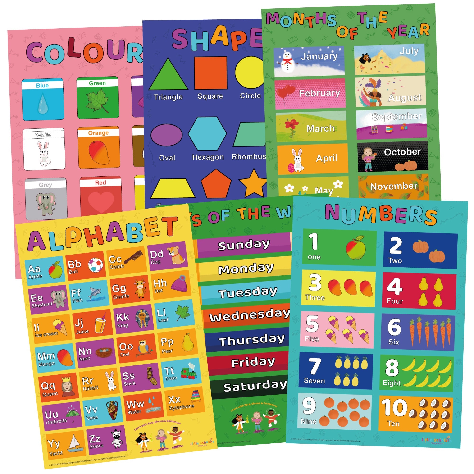 Set of 6 Educational Posters Alphabet and Numbers Posters Etsy UK
