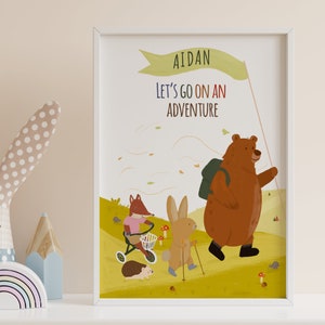 Personalised Woodland Animals Print, Kids Wall Art, New Baby Gift, Custom Decor, Woodland Nursery, Neutral Wall Art, Nursery Decor