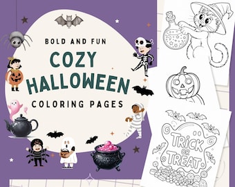 Cozy Halloween Coloring Pages for Kids | 30 Spooky-Cute Printable Sheets – Pumpkins, Ghosts, Witches for Kids and Adults | Digital Download