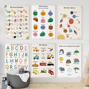 Juego de 3 o 6 carteles educativos ~ Carteles del alfabeto y afirmaciones ~ Impresión de emociones ~ Sala de juegos ~ Aprendizaje en el hogar ~ Decoración del aula