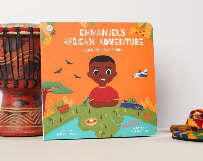Children’s book, Flap Book, Emmanuel's African Adventure, ages 0-5 years, Interactive Book, 1st Birthday Gift, board book, New Baby Gift