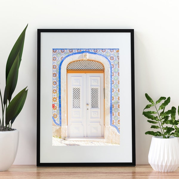 Printable Lisbon Door Photography with Azulejo Tile Wall / Door Wall Art / Travel Photography / Portugal Architecture