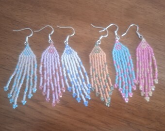 Geometric hanging earrings, ethnic in summer colors, Triangle woven in miyuki pearls, BO boho, Stainless steel hooks