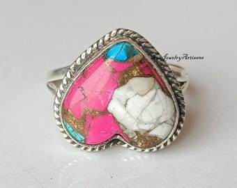 Turquoise hartring suikerspin: 925 sterlingzilver, handgemaakt