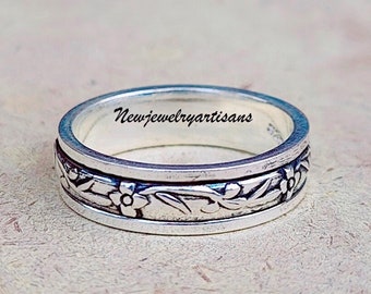 Anillo Giratorio De Plata De Ley: Diseño Floral, Alivio De La Ansiedad - México