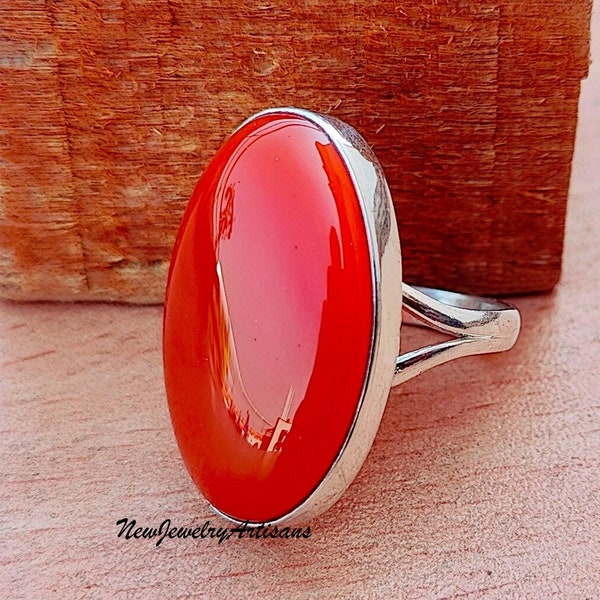 Anello ovale in corniola fatto a mano: pietra preziosa in argento sterling 925
